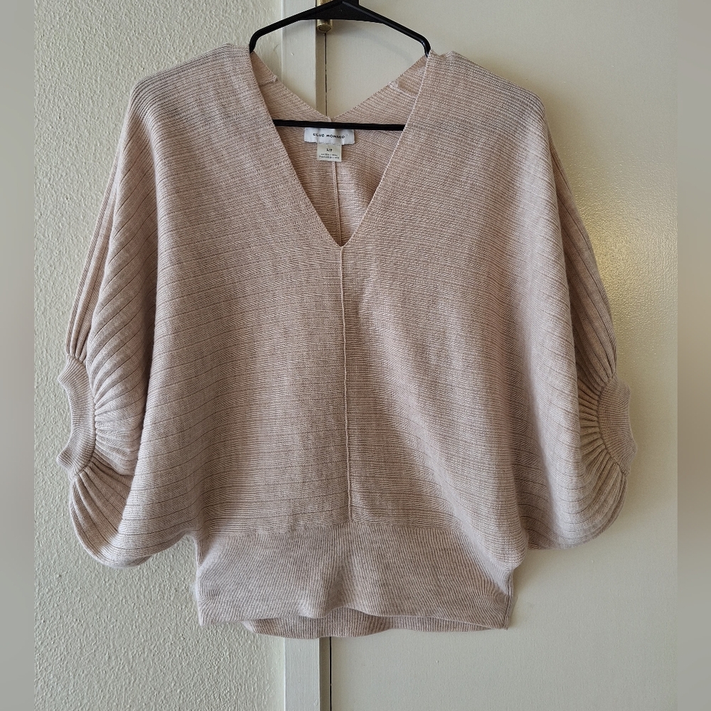 Club Monaco 100%wool Ribbed Knit Batwing Pullover Sweater Woman Size S Beige
